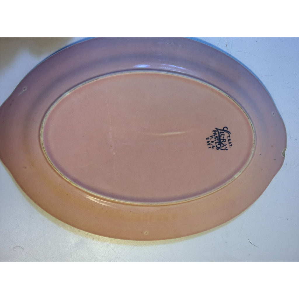 Oval Platters Set 3 Taylor Smith and Taylor Lu Ray Pastels Tab Handled Pink Blue Yellow Spring Mid Century Replacement Serving China Hostess