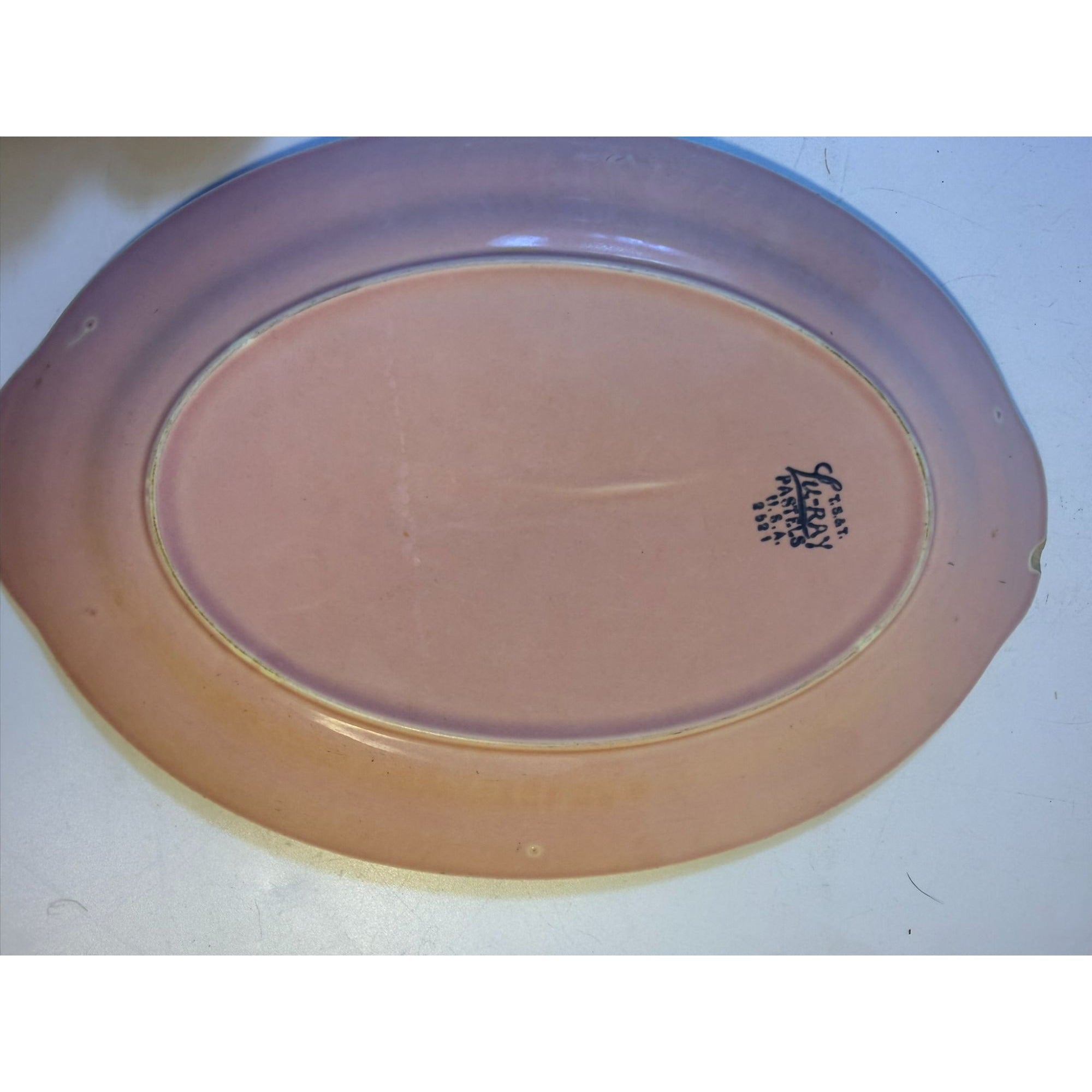 Oval Platters Set 3 Taylor Smith and Taylor Lu Ray Pastels Tab Handled Pink Blue Yellow Spring Mid Century Replacement Serving China Hostess