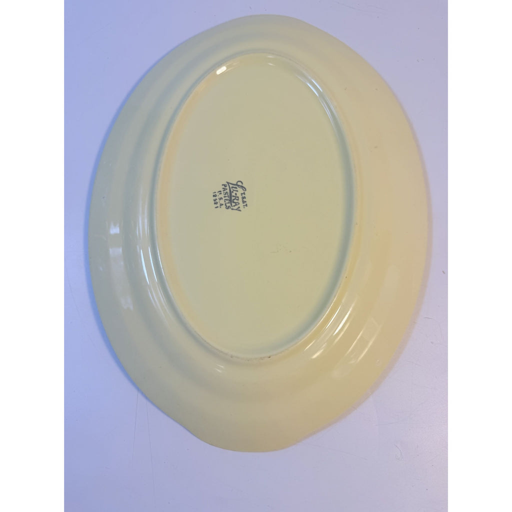 Oval Platters Set 3 Taylor Smith and Taylor Lu Ray Pastels Tab Handled Pink Blue Yellow Spring Mid Century Replacement Serving China Hostess