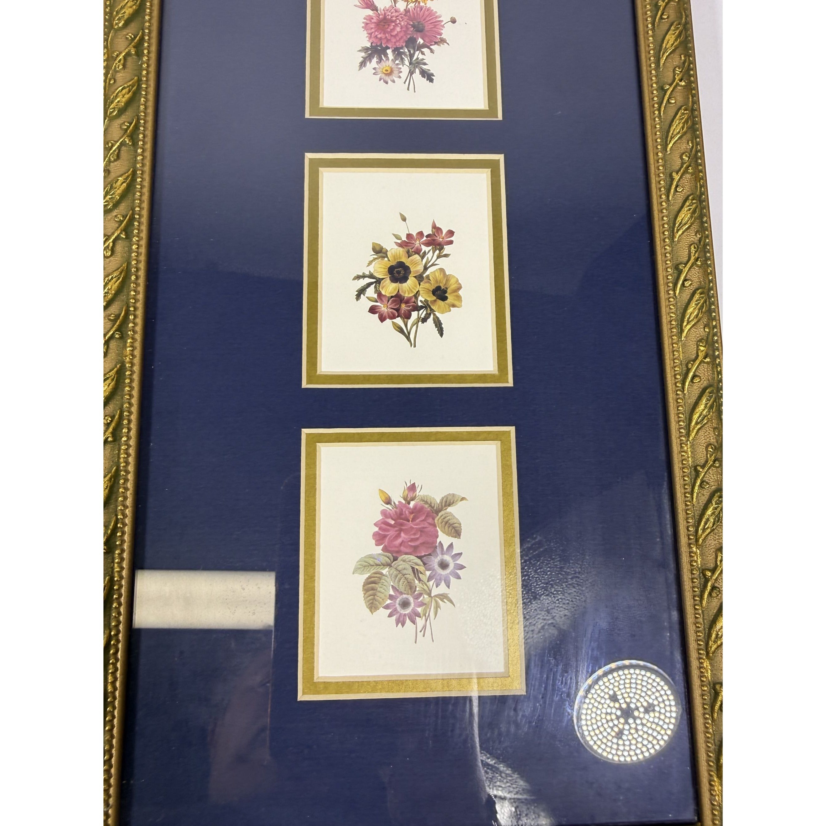 Wall Art Floral Framed Prints Pair W/ Matting Gold Frame Flowers Paneled Prints Traditional Cottage Core Home Decor Decorative Accents