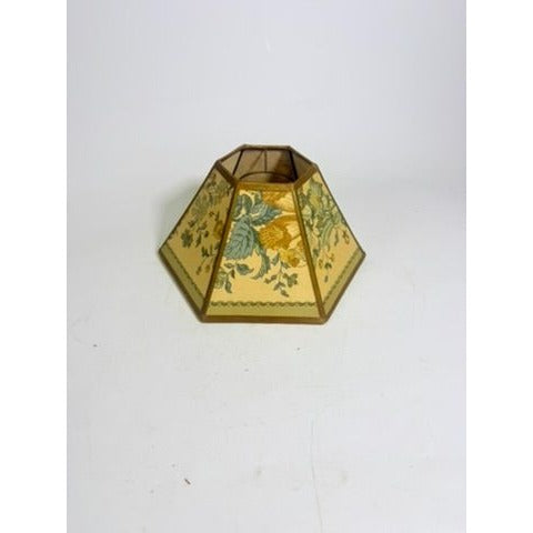 Hurricane Lamp Shade Sexagon Mid Century Lampshades Fabric Floral Chimney Fitter 6 sided Oil Lamp Vintage Flowers Gold Trim Handmade