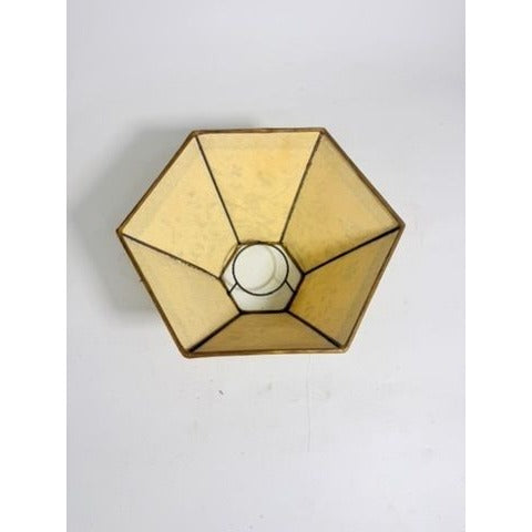 Hurricane Lamp Shade Sexagon Mid Century Lampshades Fabric Floral Chimney Fitter 6 sided Oil Lamp Vintage Flowers Gold Trim Handmade