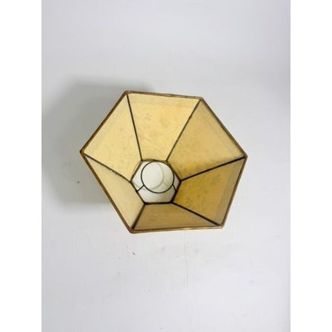 Hurricane Lamp Shade Sexagon Mid Century Lampshades Fabric Floral Chimney Fitter 6 sided Oil Lamp Vintage Flowers Gold Trim Handmade