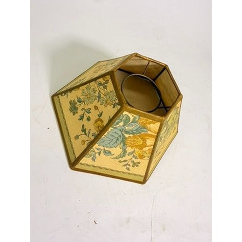 Hurricane Lamp Shade Sexagon Mid Century Lampshades Fabric Floral Chimney Fitter 6 sided Oil Lamp Vintage Flowers Gold Trim Handmade