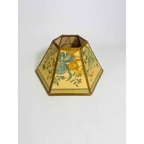 Hurricane Lamp Shade Sexagon Mid Century Lampshades Fabric Floral Chimney Fitter 6 sided Oil Lamp Vintage Flowers Gold Trim Handmade