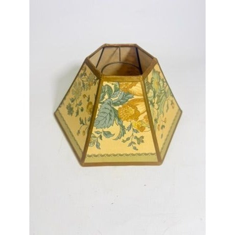 Hurricane Lamp Shade Sexagon Mid Century Lampshades Fabric Floral Chimney Fitter 6 sided Oil Lamp Vintage Flowers Gold Trim Handmade