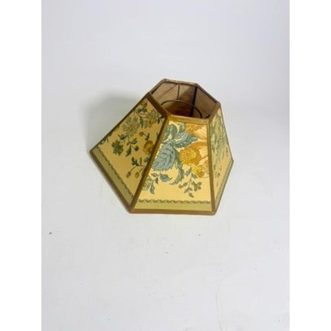 Hurricane Lamp Shade Sexagon Mid Century Lampshades Fabric Floral Chimney Fitter 6 sided Oil Lamp Vintage Flowers Gold Trim Handmade
