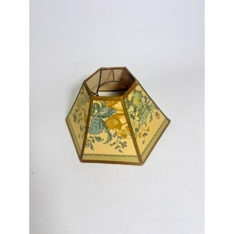 Hurricane Lamp Shade Sexagon Mid Century Lampshades Fabric Floral Chimney Fitter 6 sided Oil Lamp Vintage Flowers Gold Trim Handmade