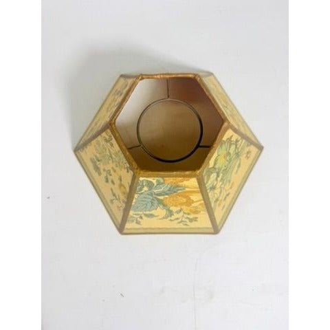 Hurricane Lamp Shade Sexagon Mid Century Lampshades Fabric Floral Chimney Fitter 6 sided Oil Lamp Vintage Flowers Gold Trim Handmade