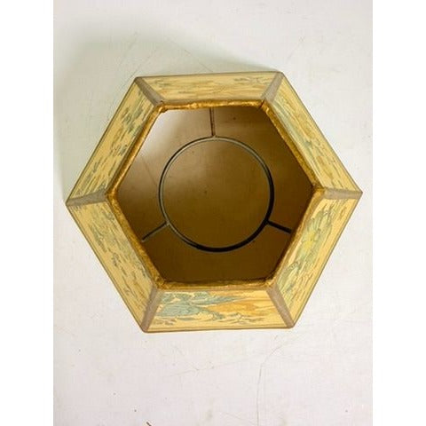 Hurricane Lamp Shade Sexagon Mid Century Lampshades Fabric Floral Chimney Fitter 6 sided Oil Lamp Vintage Flowers Gold Trim Handmade