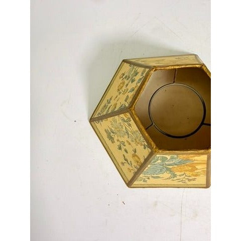 Hurricane Lamp Shade Sexagon Mid Century Lampshades Fabric Floral Chimney Fitter 6 sided Oil Lamp Vintage Flowers Gold Trim Handmade