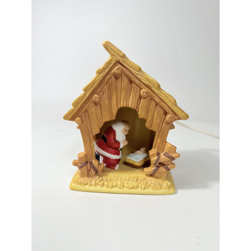 Christmas Nativity The Kneeling Santa Light Up Ceramic Manger ROMAN Inc Santa Kneeling in Prayer with Baby Jesus Holdiay Decor Night Light