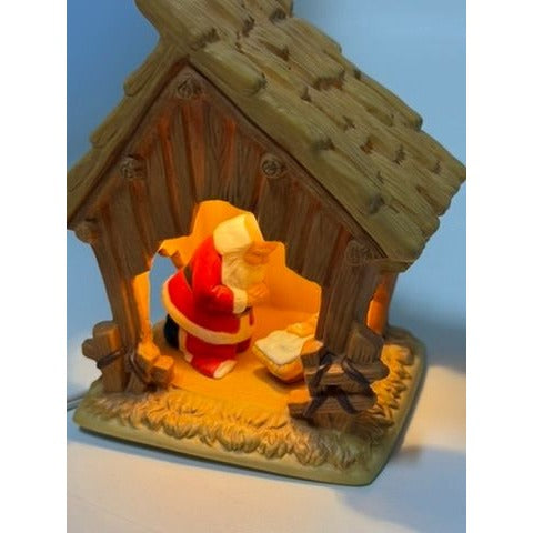 Christmas Nativity The Kneeling Santa Light Up Ceramic Manger ROMAN Inc Santa Kneeling in Prayer with Baby Jesus Holdiay Decor Night Light
