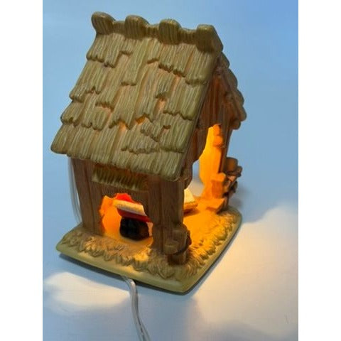 Christmas Nativity The Kneeling Santa Light Up Ceramic Manger ROMAN Inc Santa Kneeling in Prayer with Baby Jesus Holdiay Decor Night Light