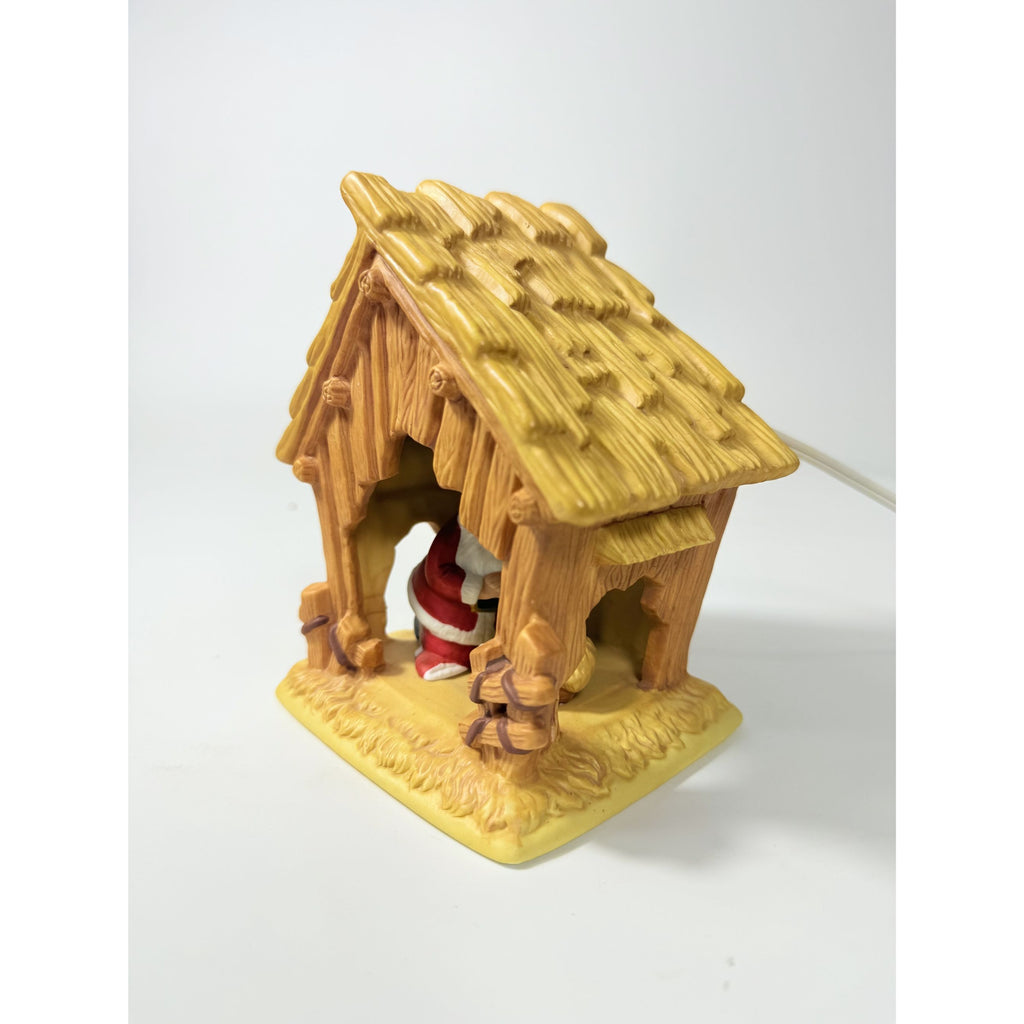 Christmas Nativity The Kneeling Santa Light Up Ceramic Manger ROMAN Inc Santa Kneeling in Prayer with Baby Jesus Holdiay Decor Night Light