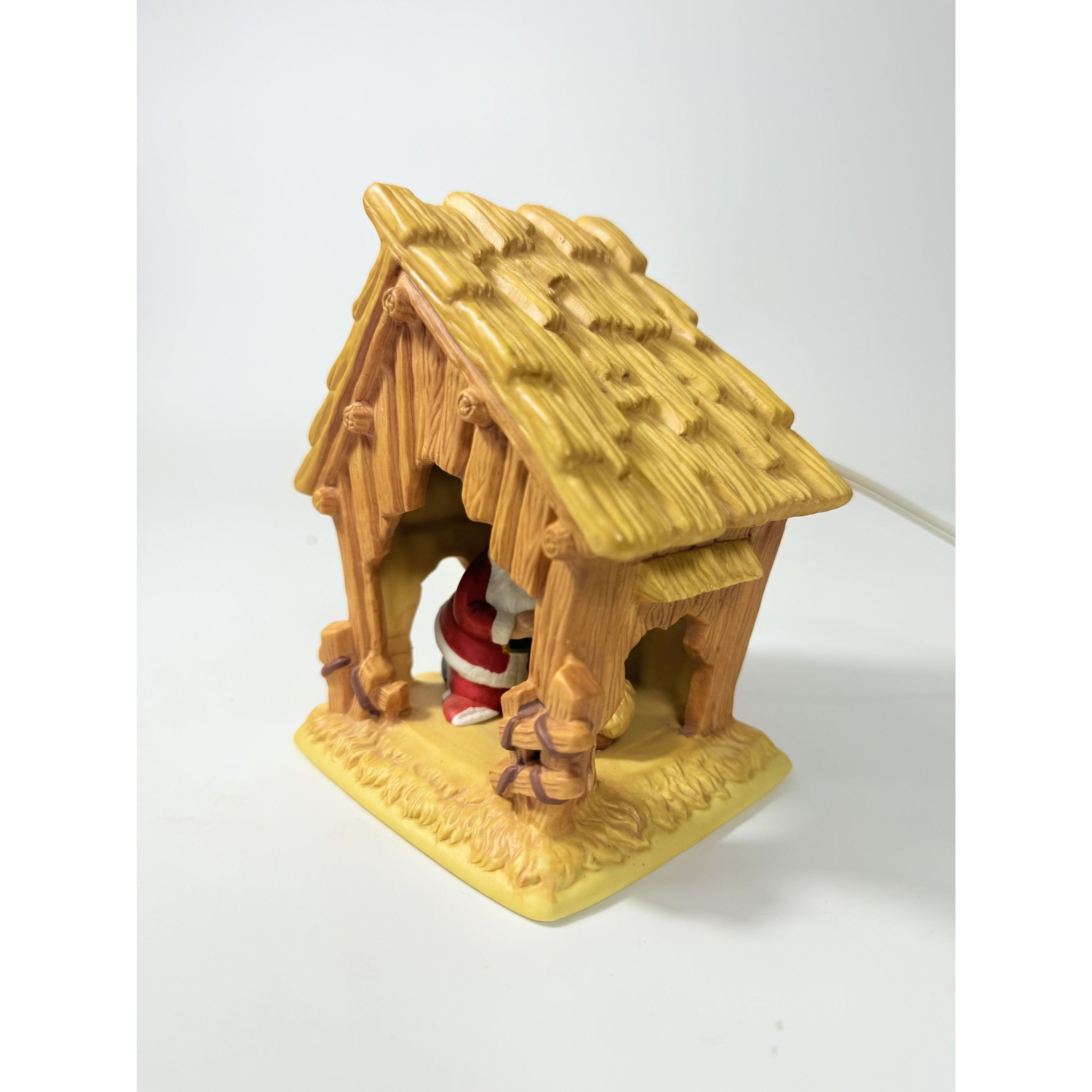 Christmas Nativity The Kneeling Santa Light Up Ceramic Manger ROMAN Inc Santa Kneeling in Prayer with Baby Jesus Holdiay Decor Night Light
