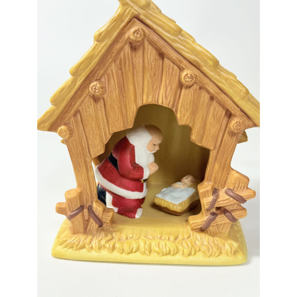 Christmas Nativity The Kneeling Santa Light Up Ceramic Manger ROMAN Inc Santa Kneeling in Prayer with Baby Jesus Holdiay Decor Night Light