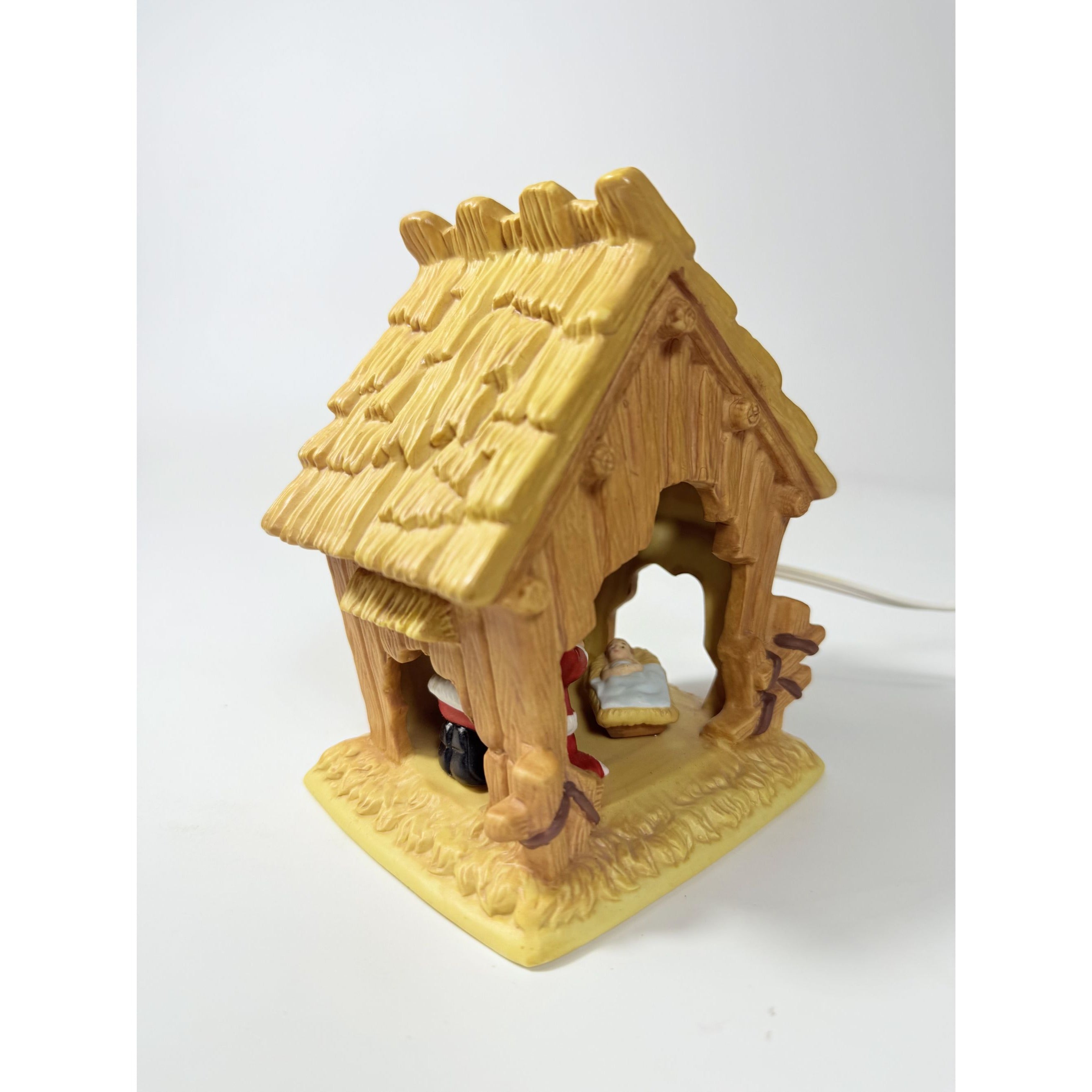 Christmas Nativity The Kneeling Santa Light Up Ceramic Manger ROMAN Inc Santa Kneeling in Prayer with Baby Jesus Holdiay Decor Night Light