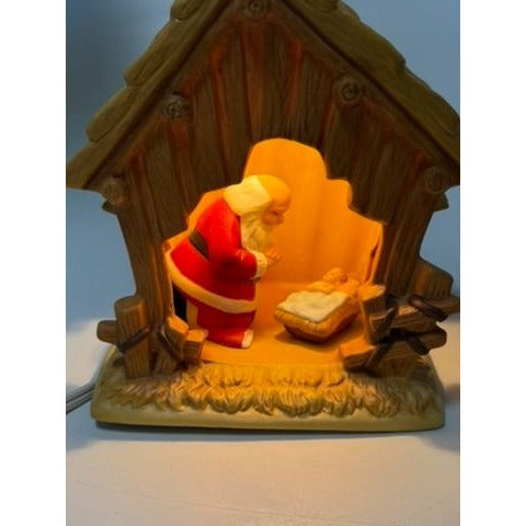 Christmas Nativity The Kneeling Santa Light Up Ceramic Manger ROMAN Inc Santa Kneeling in Prayer with Baby Jesus Holdiay Decor Night Light