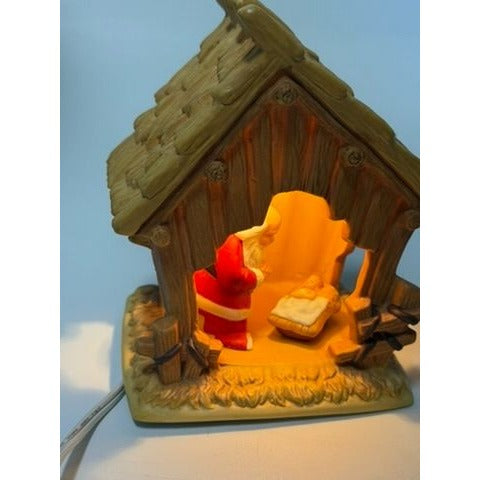 Christmas Nativity The Kneeling Santa Light Up Ceramic Manger ROMAN Inc Santa Kneeling in Prayer with Baby Jesus Holdiay Decor Night Light