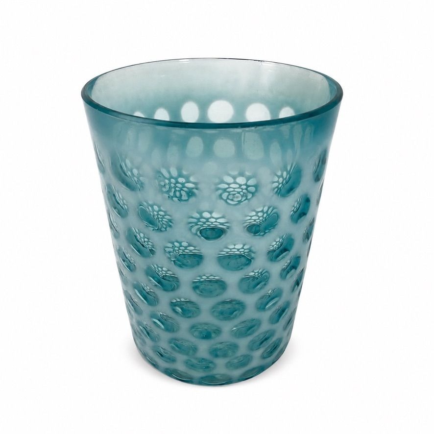 Tumbler Fenton coin dot Window Reverse Thumbprint Vintage Teal Turquiose Glassware Collectible