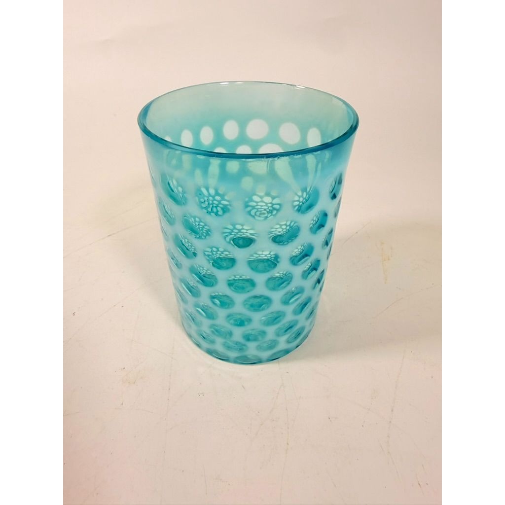 Tumbler Fenton coin dot Window Reverse Thumbprint Vintage Teal Turquiose Glassware Collectible