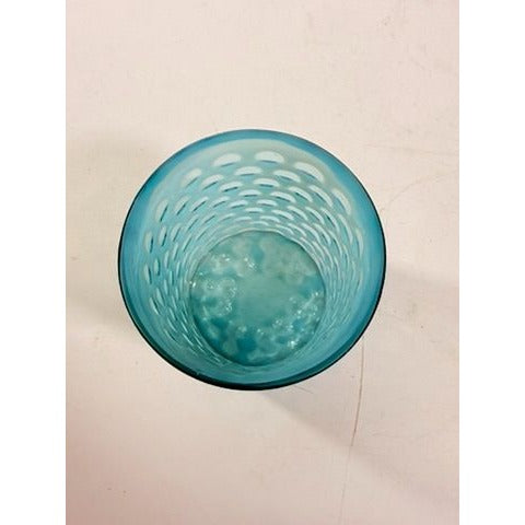 Tumbler Fenton coin dot Window Reverse Thumbprint Vintage Teal Turquiose Glassware Collectible