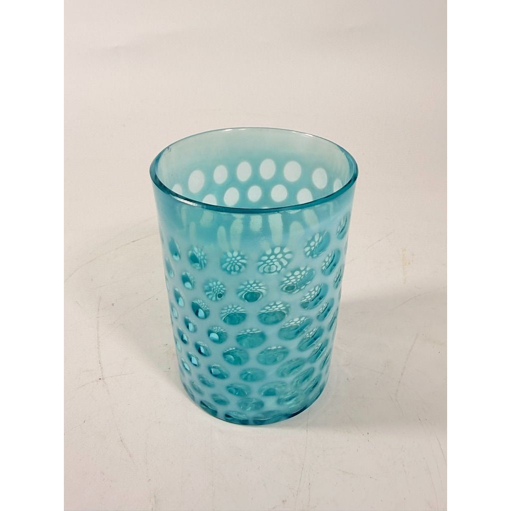 Tumbler Fenton coin dot Window Reverse Thumbprint Vintage Teal Turquiose Glassware Collectible