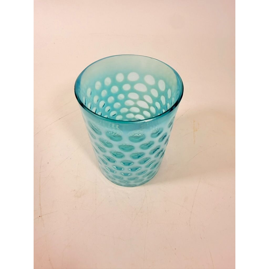 Tumbler Fenton coin dot Window Reverse Thumbprint Vintage Teal Turquiose Glassware Collectible