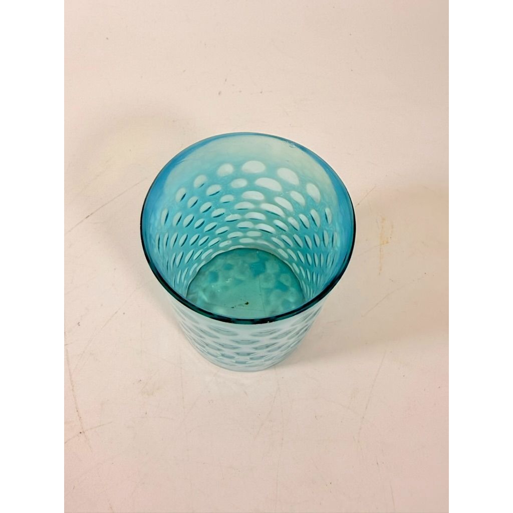 Tumbler Fenton coin dot Window Reverse Thumbprint Vintage Teal Turquiose Glassware Collectible