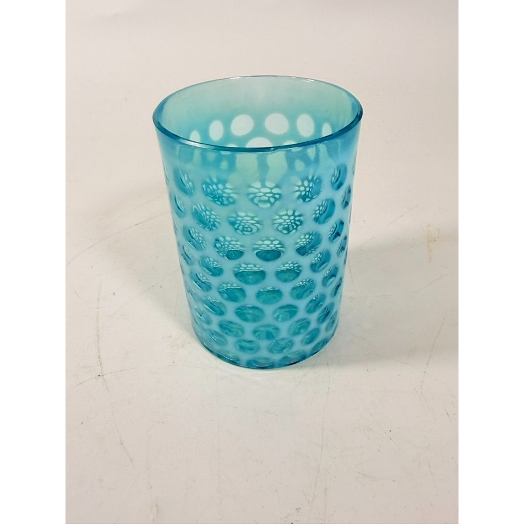 Tumbler Fenton coin dot Window Reverse Thumbprint Vintage Teal Turquiose Glassware Collectible