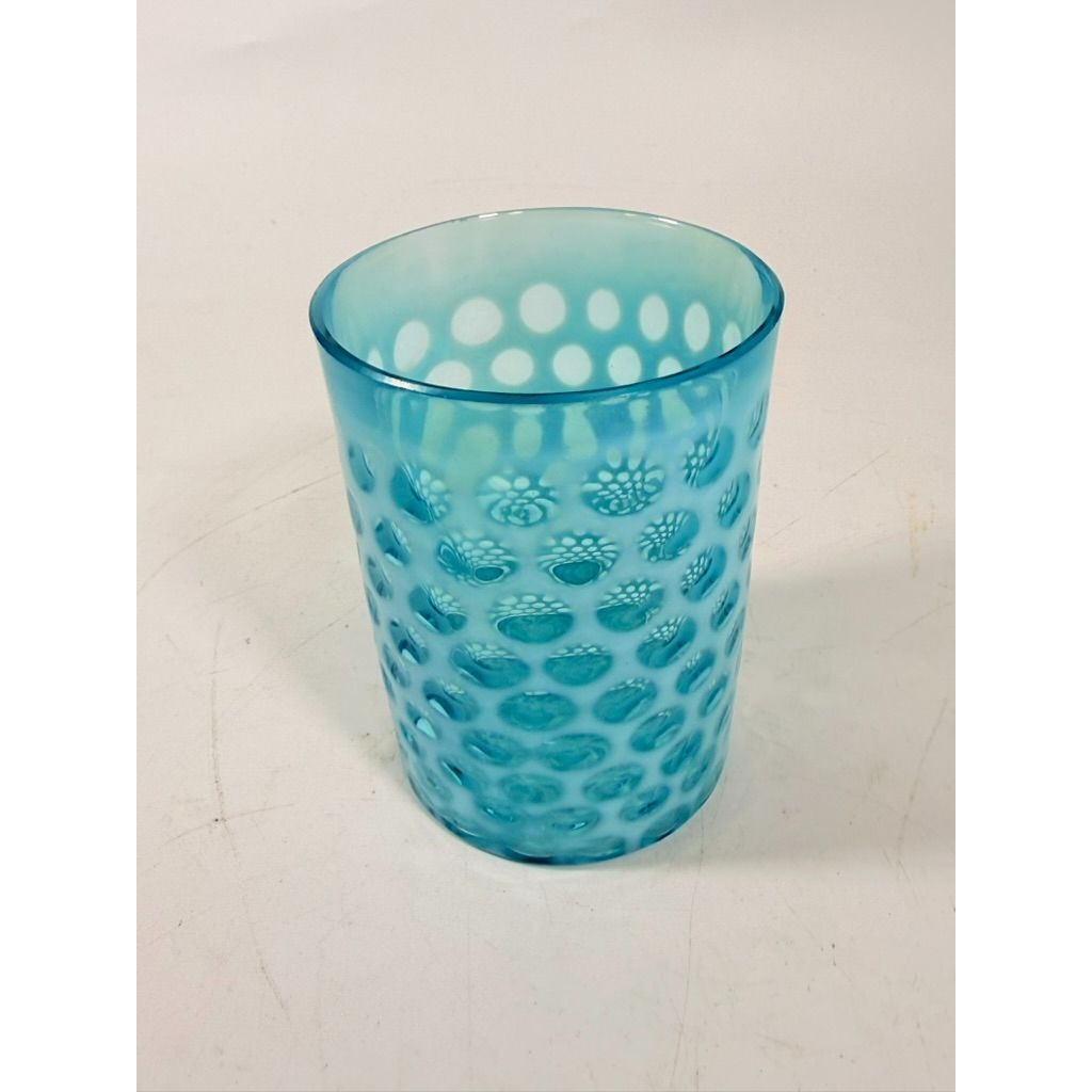 Tumbler Fenton coin dot Window Reverse Thumbprint Vintage Teal Turquiose Glassware Collectible