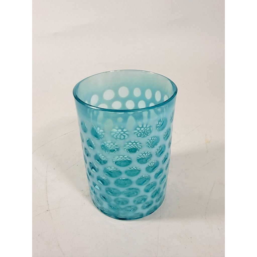 Tumbler Fenton coin dot Window Reverse Thumbprint Vintage Teal Turquiose Glassware Collectible