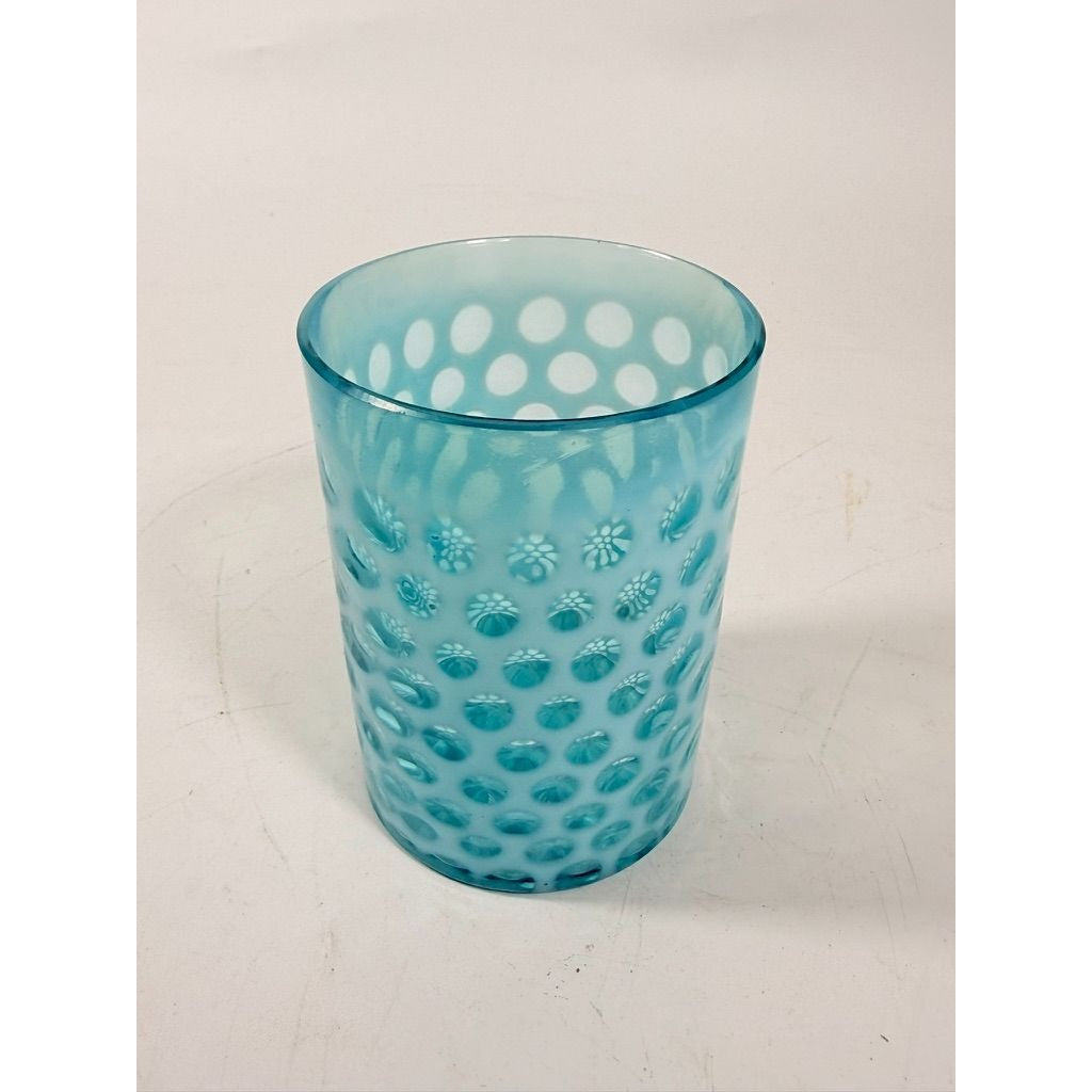 Tumbler Fenton coin dot Window Reverse Thumbprint Vintage Teal Turquiose Glassware Collectible
