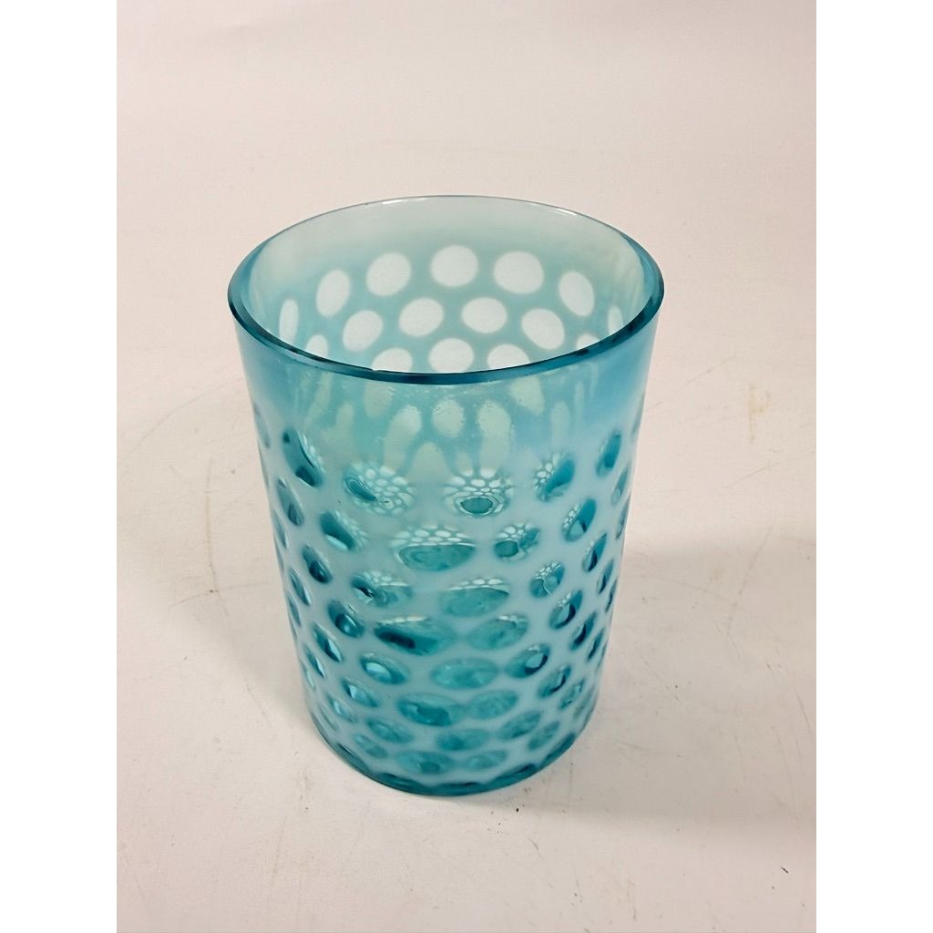 Tumbler Fenton coin dot Window Reverse Thumbprint Vintage Teal Turquiose Glassware Collectible