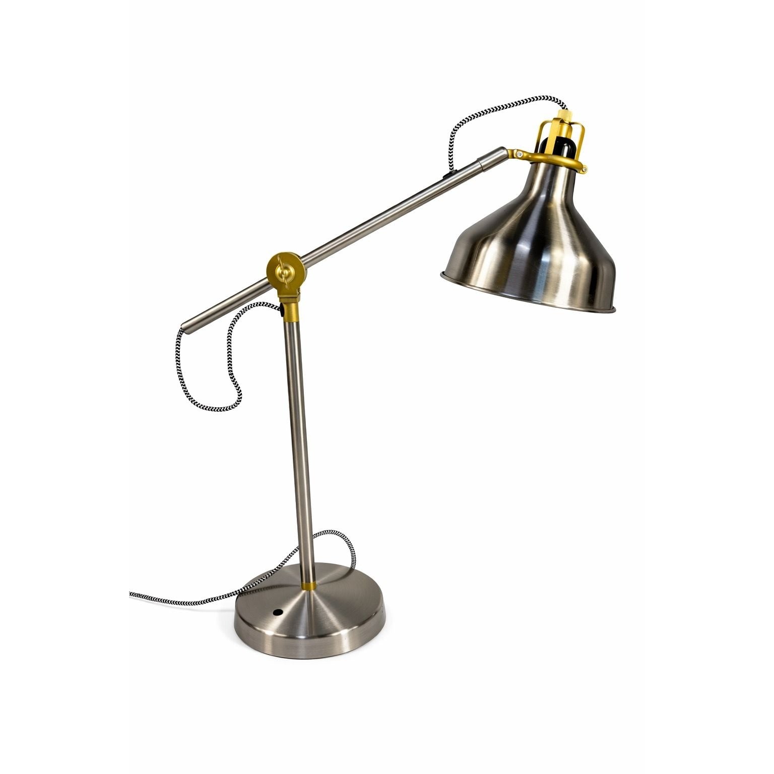 IKEA Ranarp Work Table Lamp Chrome with Gold Trim Adjustable Arm Discontinued Color Industrail Desk Accent Home Decor Decorative Accents