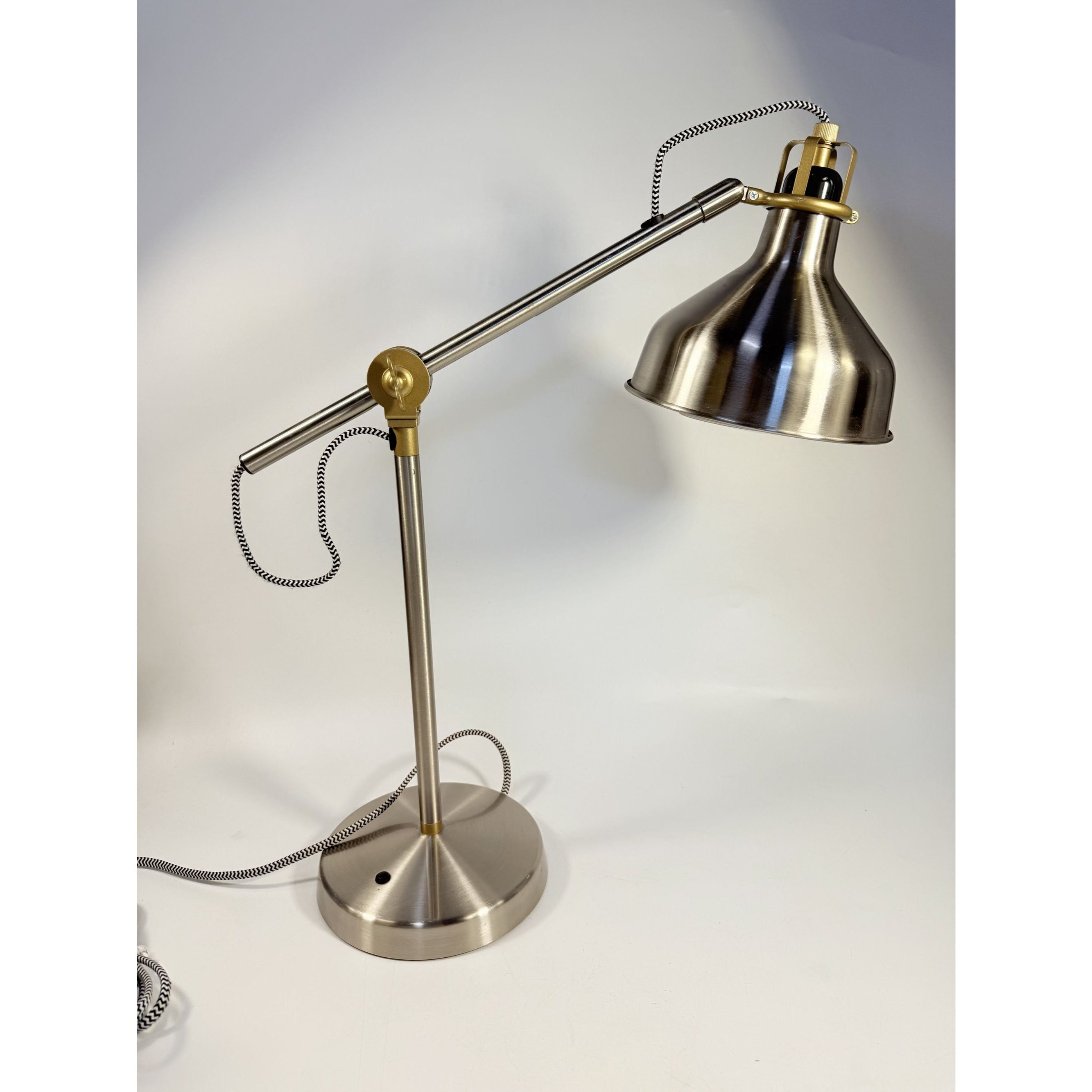 IKEA Ranarp Work Table Lamp Chrome with Gold Trim Adjustable Arm Discontinued Color Industrail Desk Accent Home Decor Decorative Accents