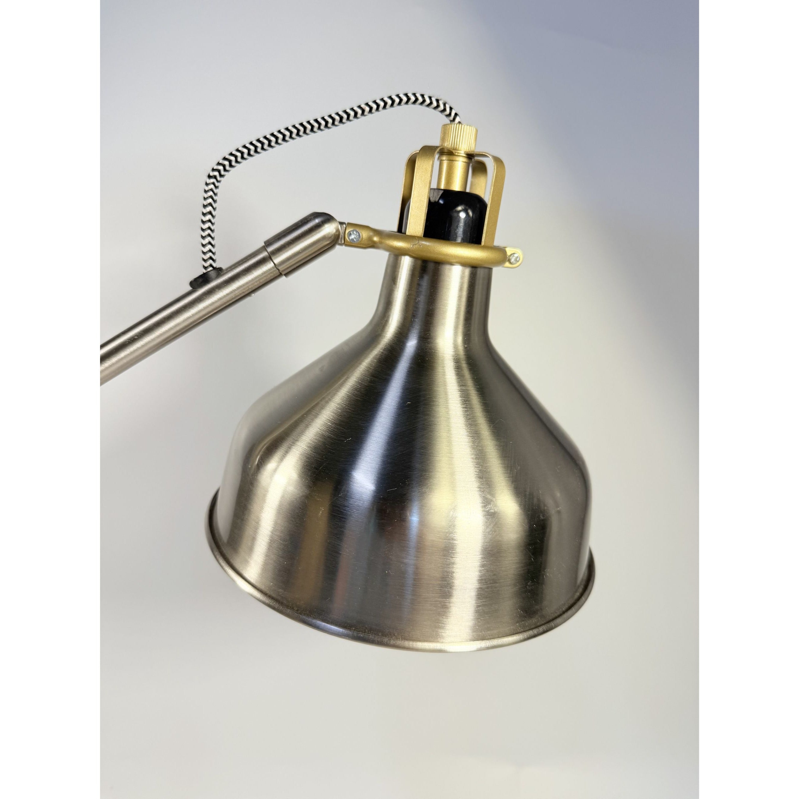 IKEA Ranarp Work Table Lamp Chrome with Gold Trim Adjustable Arm Discontinued Color Industrail Desk Accent Home Decor Decorative Accents