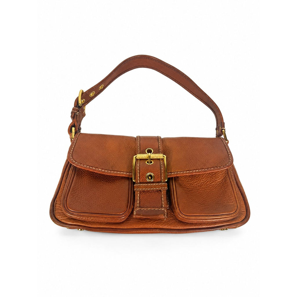 Baguette Purse Y2K MICHAEL KORS Vintage Satchel Handbag Camel Tan Leather Buckle Pockets Mulberry Style Bag Gold Hardware
