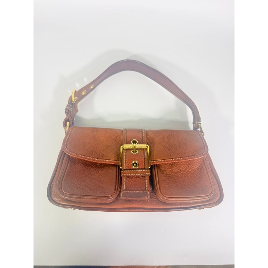 Baguette Purse Y2K MICHAEL KORS Vintage Satchel Handbag Camel Tan Leather Buckle Pockets Mulberry Style Bag Gold Hardware