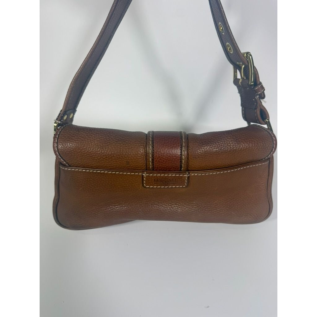 Baguette Purse Y2K MICHAEL KORS Vintage Satchel Handbag Camel Tan Leather Buckle Pockets Mulberry Style Bag Gold Hardware