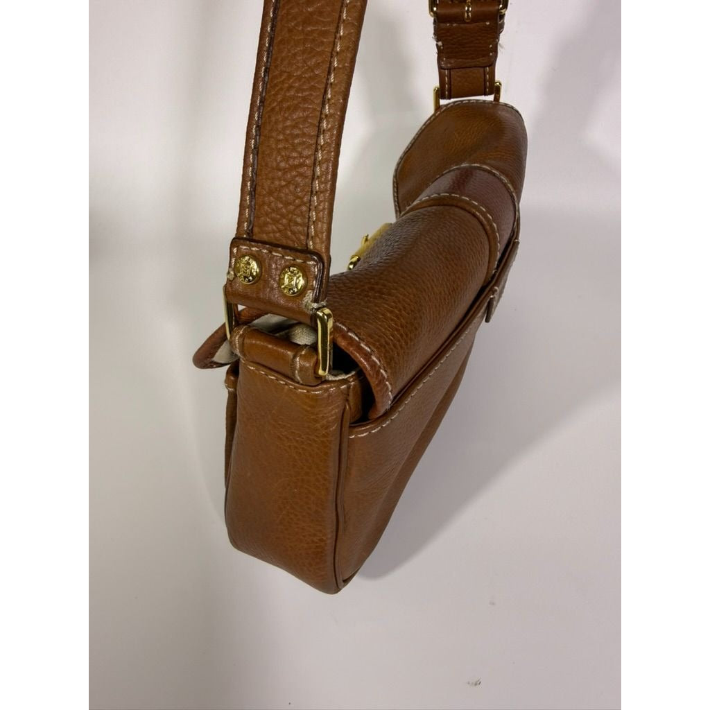 Baguette Purse Y2K MICHAEL KORS Vintage Satchel Handbag Camel Tan Leather Buckle Pockets Mulberry Style Bag Gold Hardware