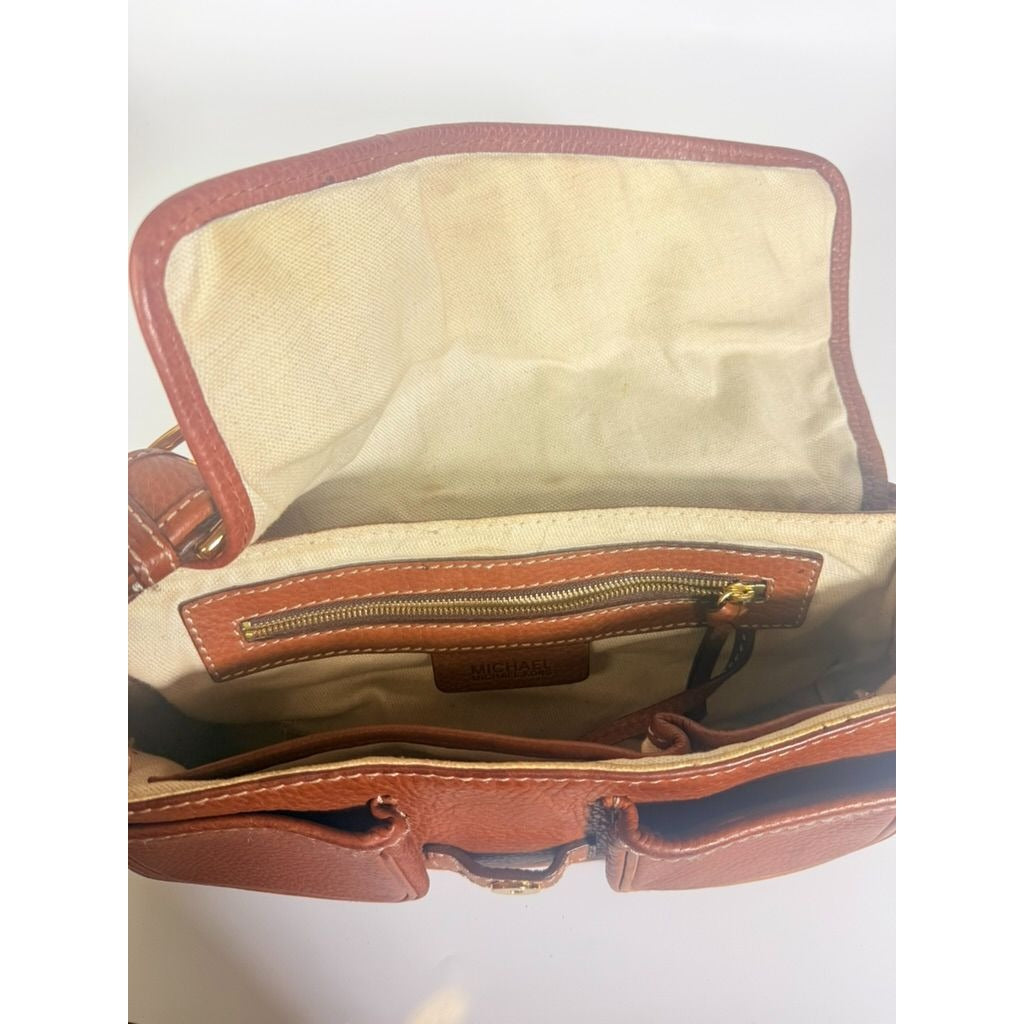 Baguette Purse Y2K MICHAEL KORS Vintage Satchel Handbag Camel Tan Leather Buckle Pockets Mulberry Style Bag Gold Hardware