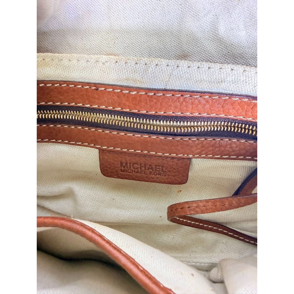 Baguette Purse Y2K MICHAEL KORS Vintage Satchel Handbag Camel Tan Leather Buckle Pockets Mulberry Style Bag Gold Hardware