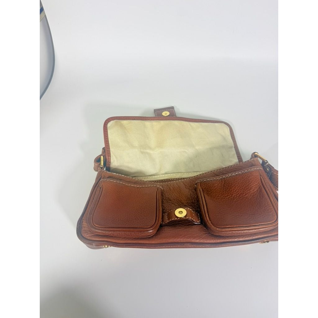 Baguette Purse Y2K MICHAEL KORS Vintage Satchel Handbag Camel Tan Leather Buckle Pockets Mulberry Style Bag Gold Hardware