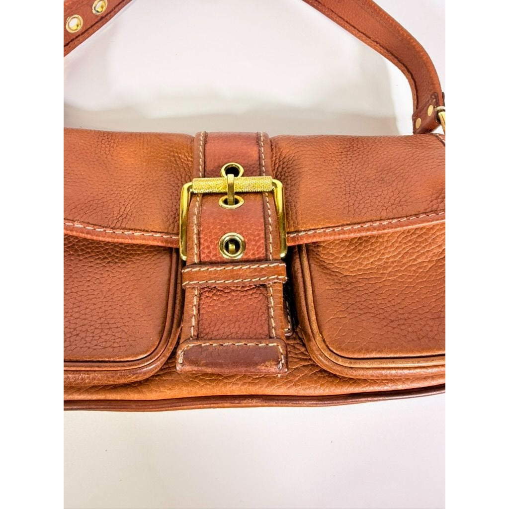 Baguette Purse Y2K MICHAEL KORS Vintage Satchel Handbag Camel Tan Leather Buckle Pockets Mulberry Style Bag Gold Hardware
