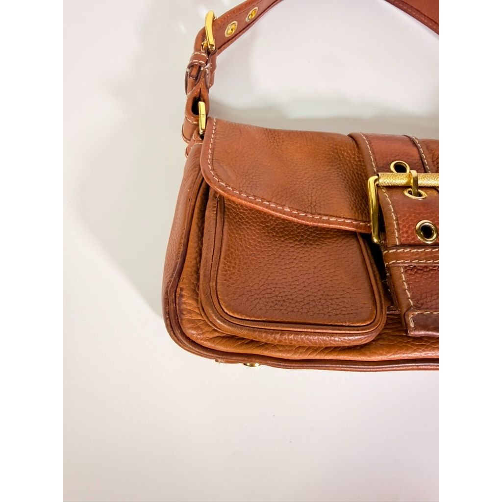 Baguette Purse Y2K MICHAEL KORS Vintage Satchel Handbag Camel Tan Leather Buckle Pockets Mulberry Style Bag Gold Hardware