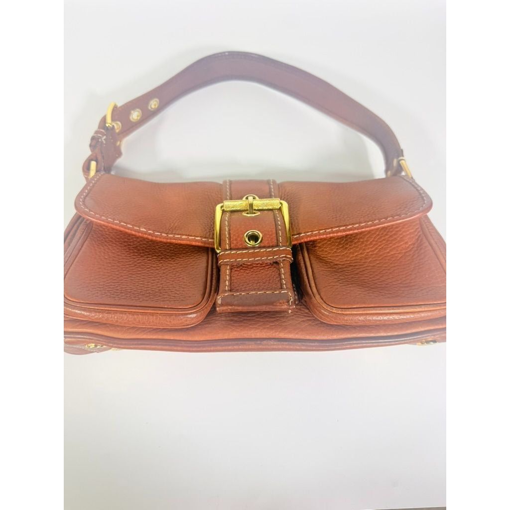 Baguette Purse Y2K MICHAEL KORS Vintage Satchel Handbag Camel Tan Leather Buckle Pockets Mulberry Style Bag Gold Hardware