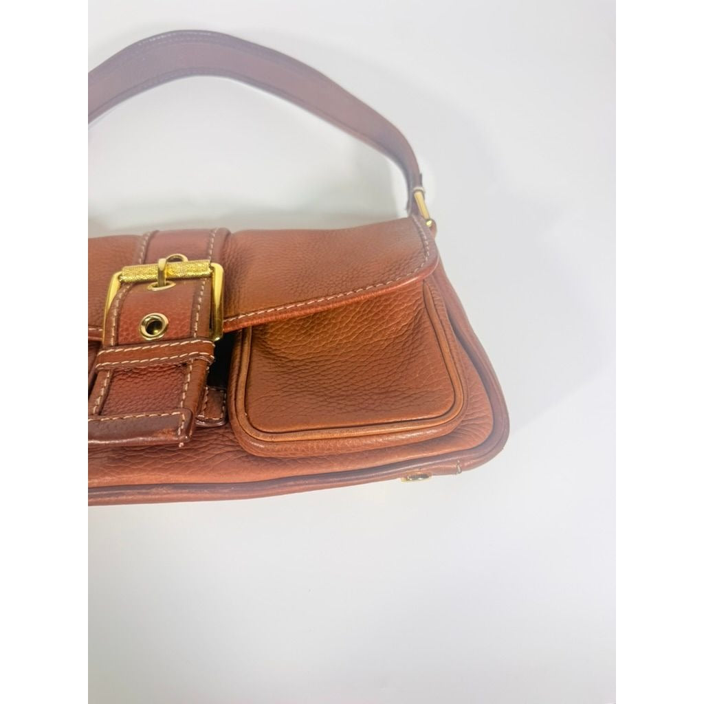 Baguette Purse Y2K MICHAEL KORS Vintage Satchel Handbag Camel Tan Leather Buckle Pockets Mulberry Style Bag Gold Hardware