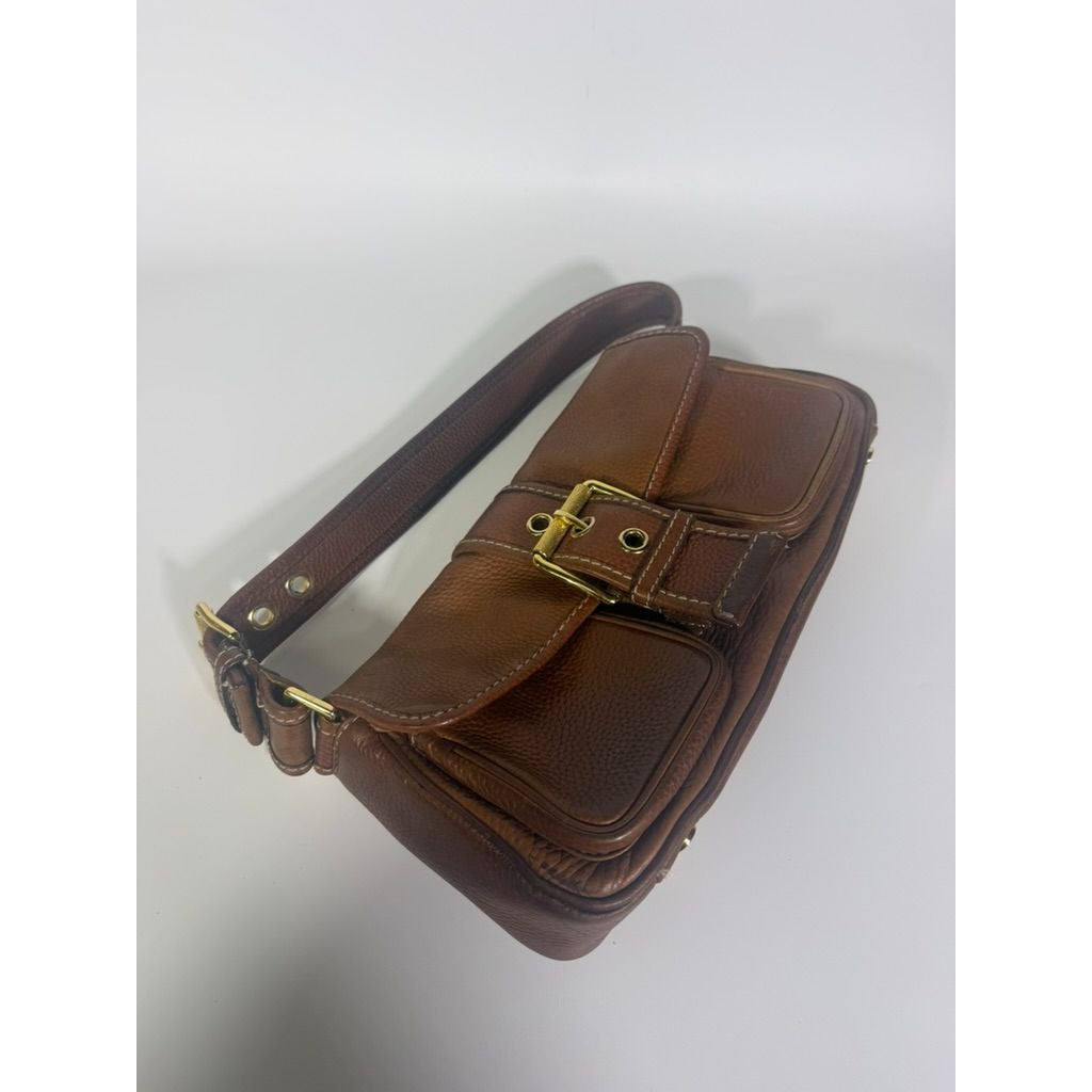 Baguette Purse Y2K MICHAEL KORS Vintage Satchel Handbag Camel Tan Leather Buckle Pockets Mulberry Style Bag Gold Hardware